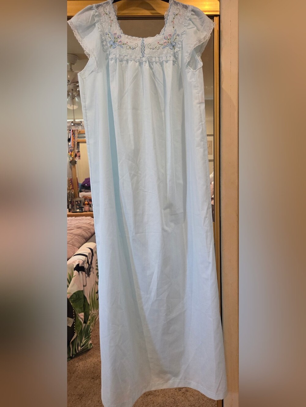 Vintage Sears Pale Blue Embroidered Nightgown